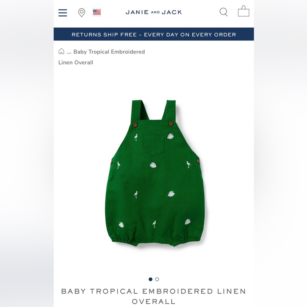 Janie and Jack Baby Tropical Embroidered Linen Overall